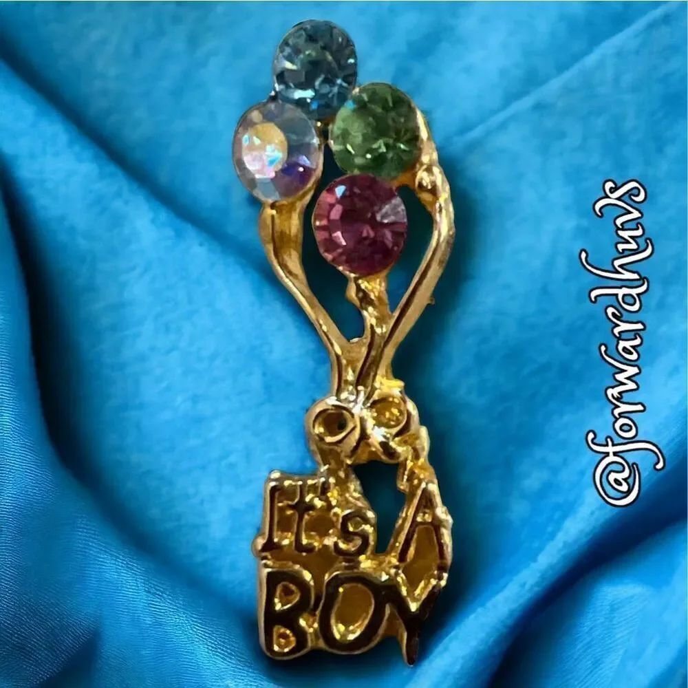 "It's A Boy" Balloon Rhinestone Pin - Picture 3 of 8